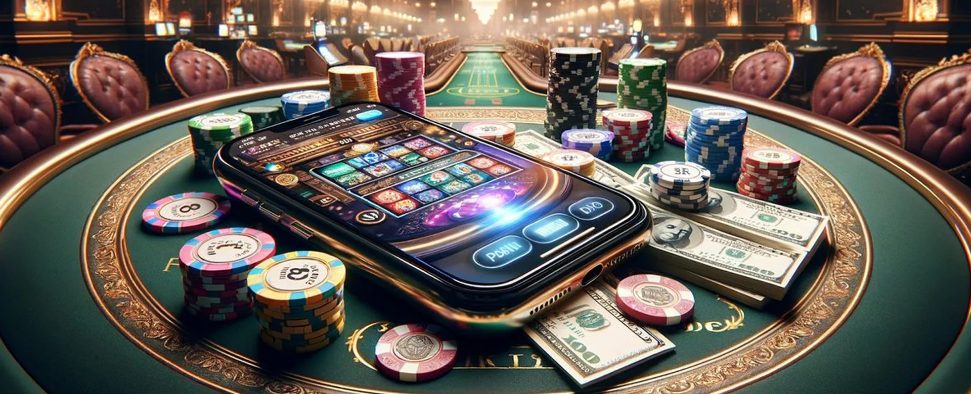 Plus777 Login App on a smartphone with glowing casino elements